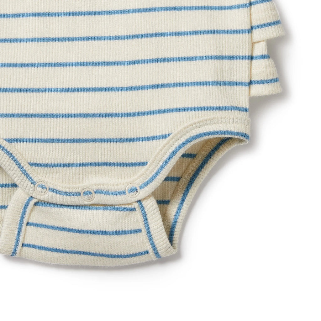 Wilson & Frenchy Petit Blue Organic Ruffle Bodysuit