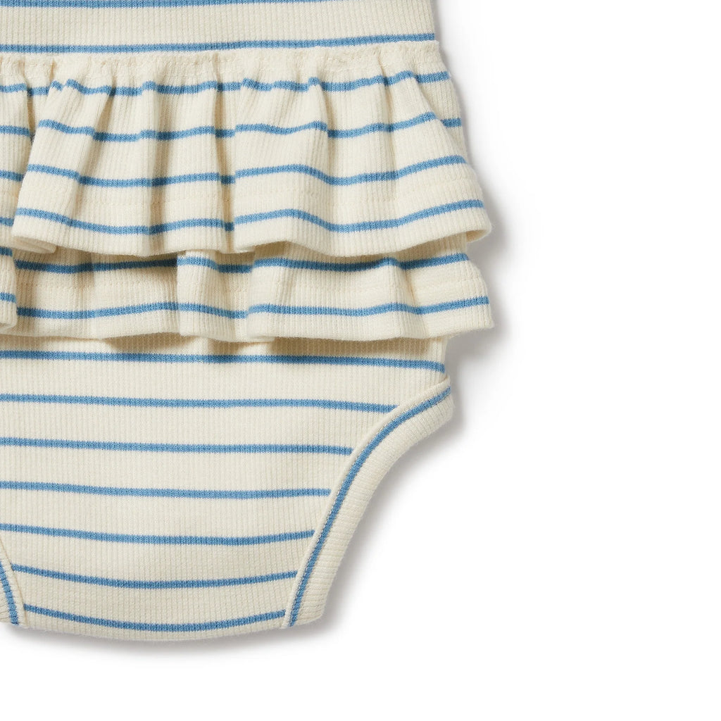 Wilson & Frenchy Petit Blue Organic Ruffle Bodysuit