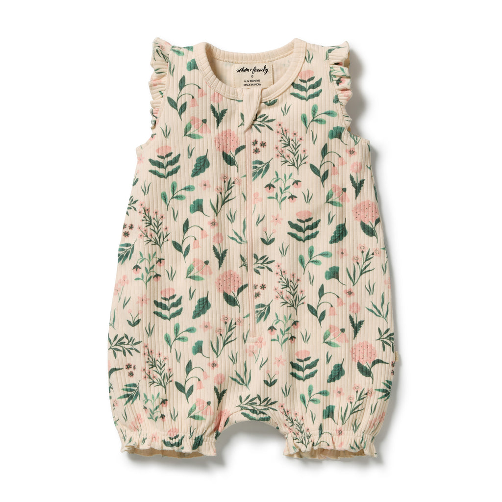 Wilson & Frenchy Sweet Bloom Organic Ruffle Zipsuit