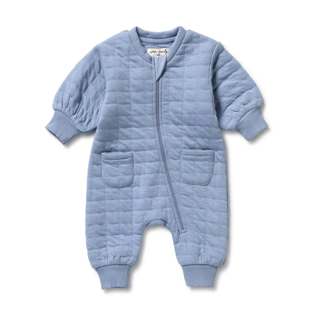 Wilson & Frenchy Sky Blue Organic Quilted Growsuit