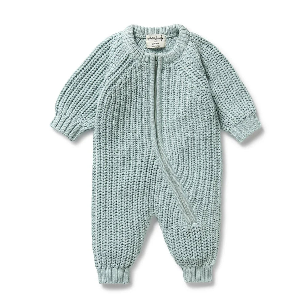 Wilson & Frenchy Duck Egg Organic Knitted Growsuit