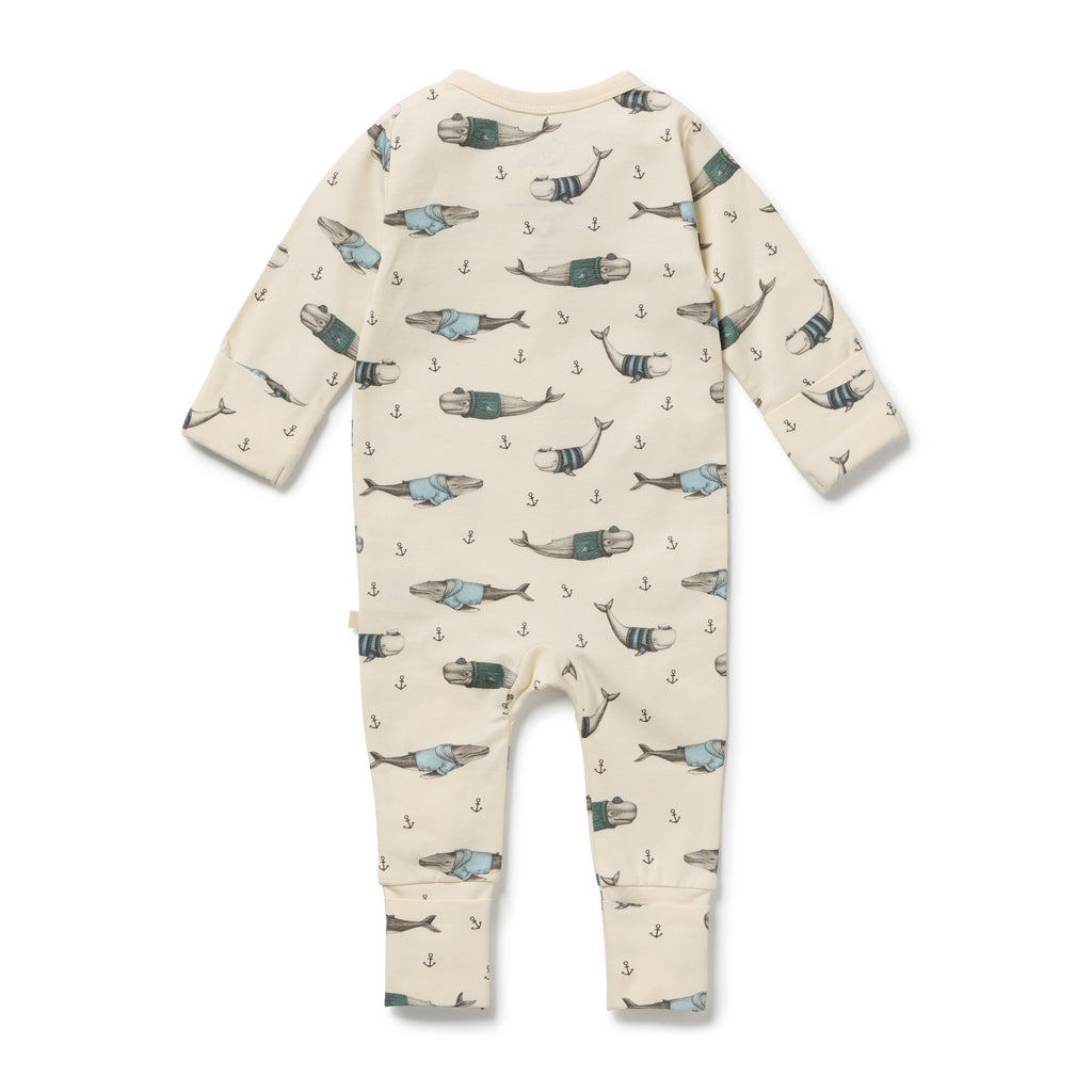 Wilson & Frenchy Woolly Whales Organic Zipsuit with Feet
