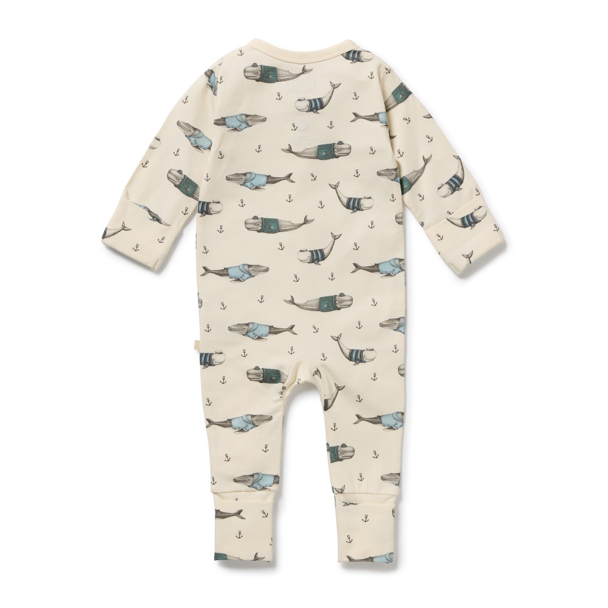 Wilson & Frenchy Woolly Whales Organic Zipsuit with Feet