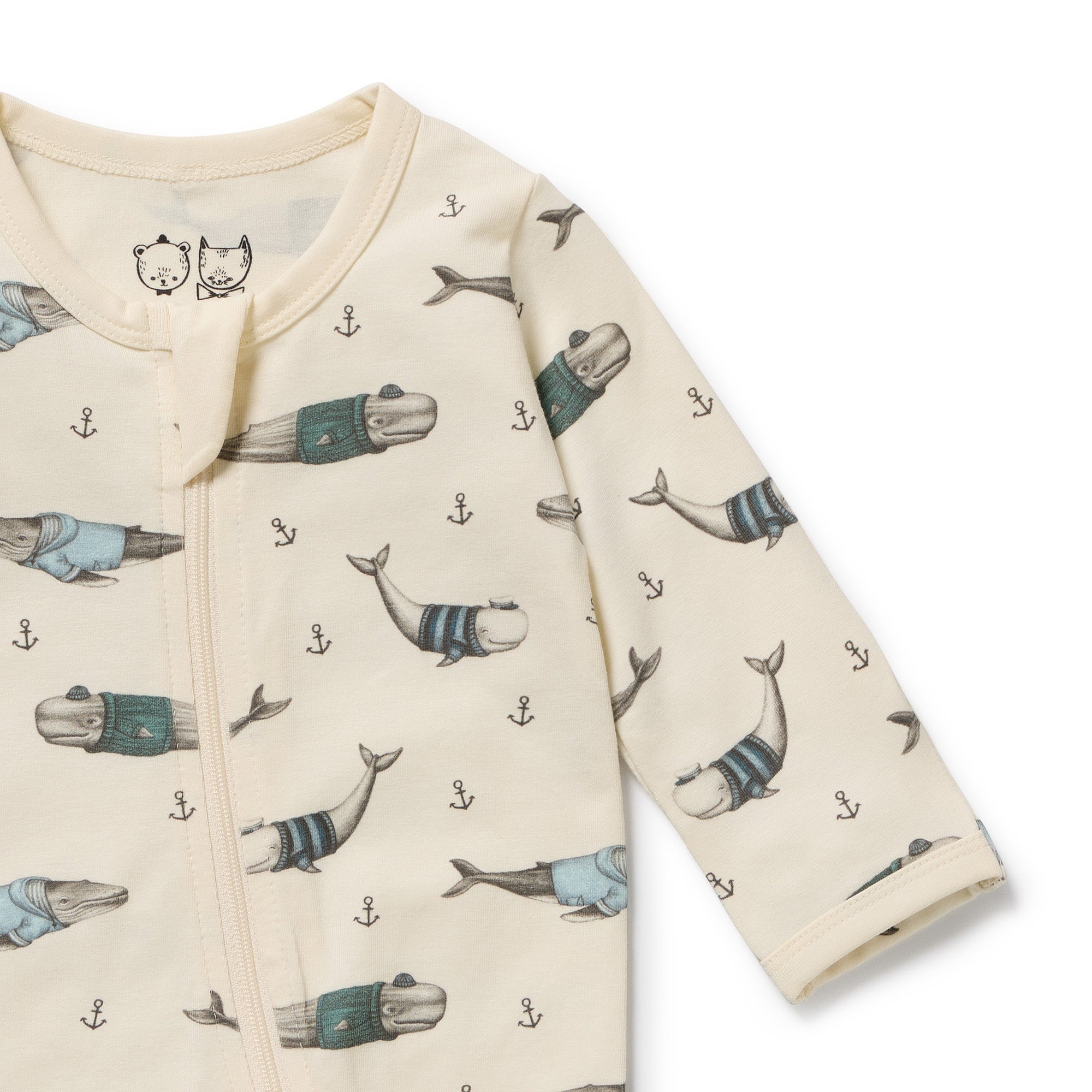 Wilson & Frenchy Woolly Whales Organic Zipsuit with Feet