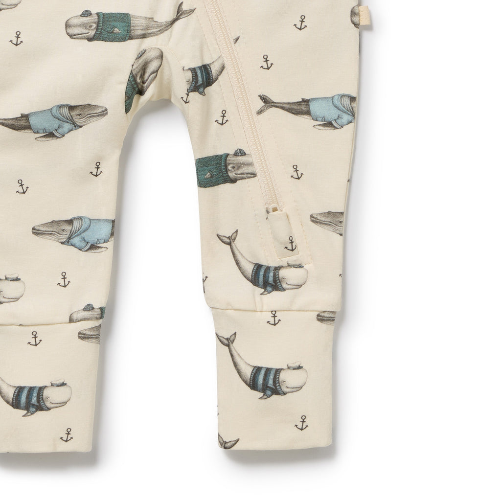 Wilson & Frenchy Woolly Whales Organic Zipsuit with Feet