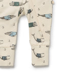 Wilson & Frenchy Woolly Whales Organic Zipsuit with Feet