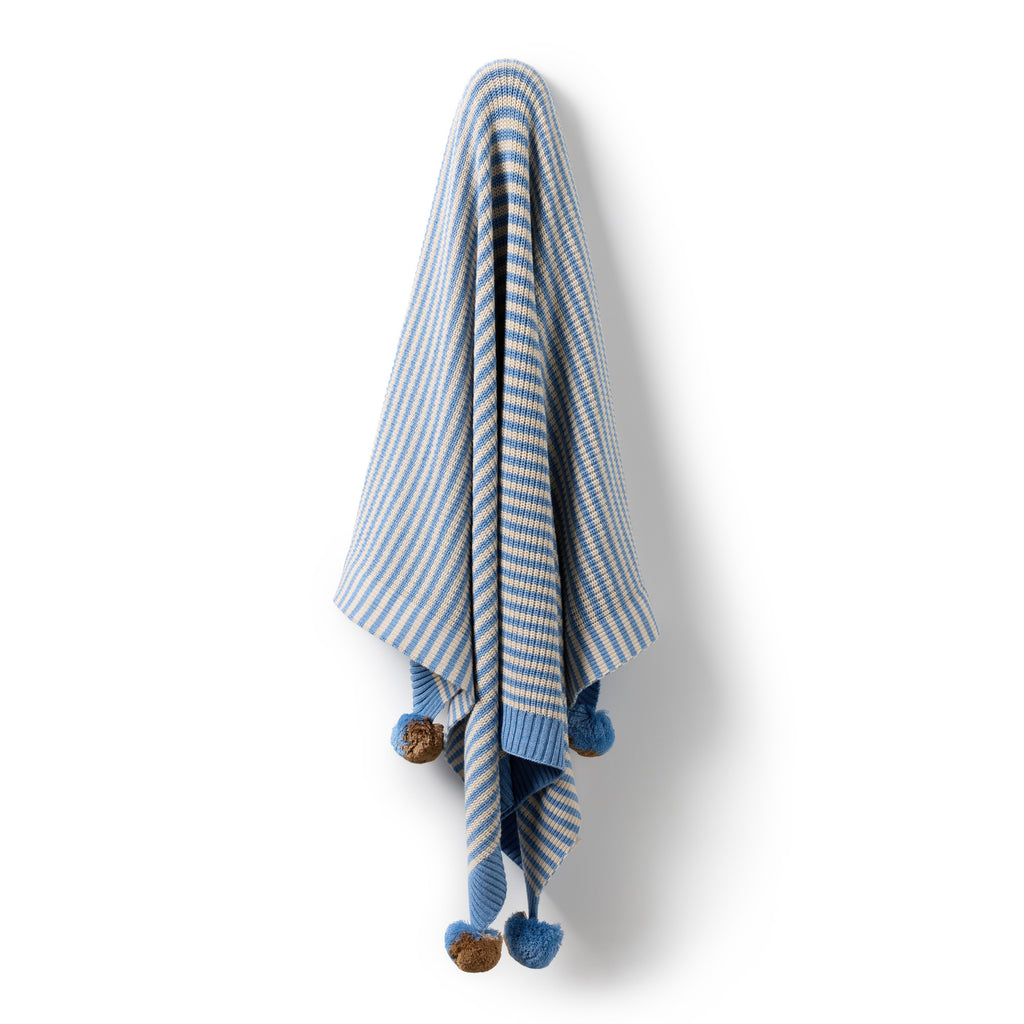 Wilson & Frenchy Frosted Blue Organic Knitted Stripe Blanket