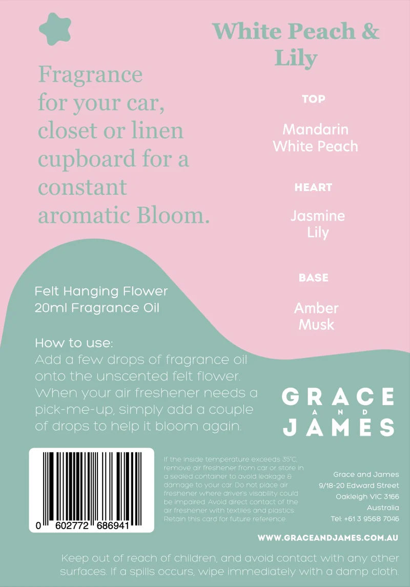 Grace and James White Peach & Lily - Felt Air Freshener