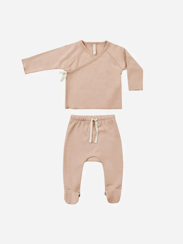 Quincy Mae Pointelle Wrap Top + Footed Pant || Blush