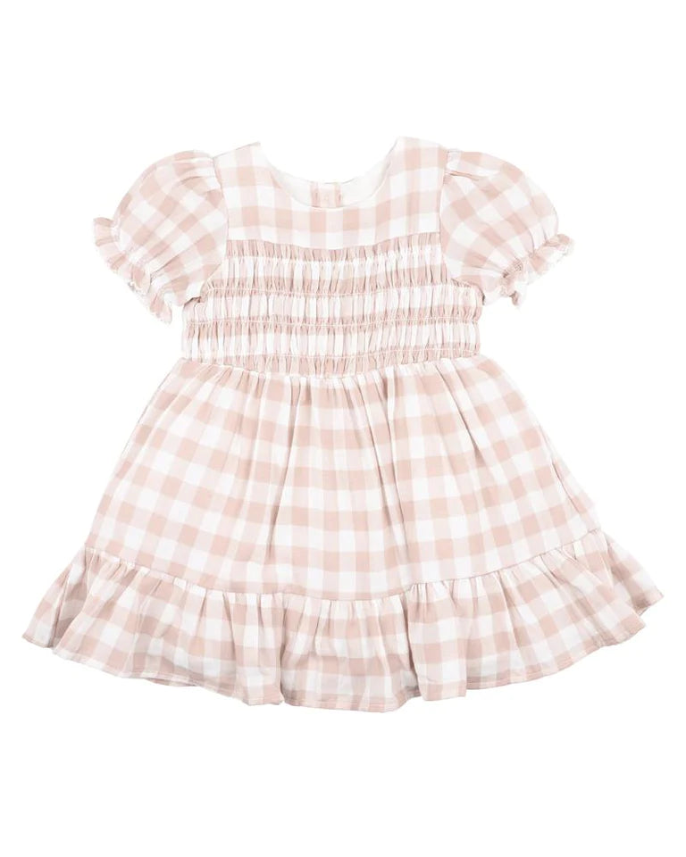 Bebe QUINN CHECK DRESS W SHIRRING 3-7YRS