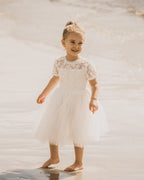 Bebe Lace Bodice w Back Bow Dress Mid Calf 3-7Y