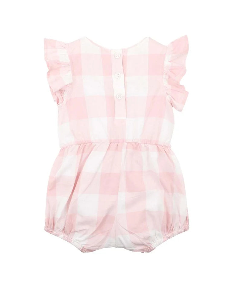 Bebe Lara Embroidered Check Romper