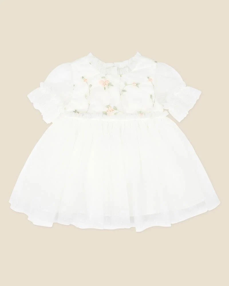 Bebe Tulle Emroiderd Floral SS Dress