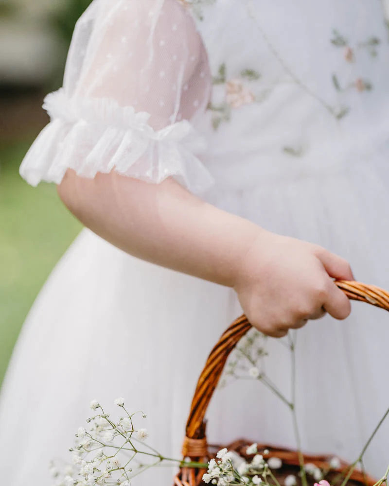 Bebe Tulle Emroiderd Floral SS Dress