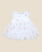 Bebe Ivory Floral Embroidered Tulle Overlay Dress