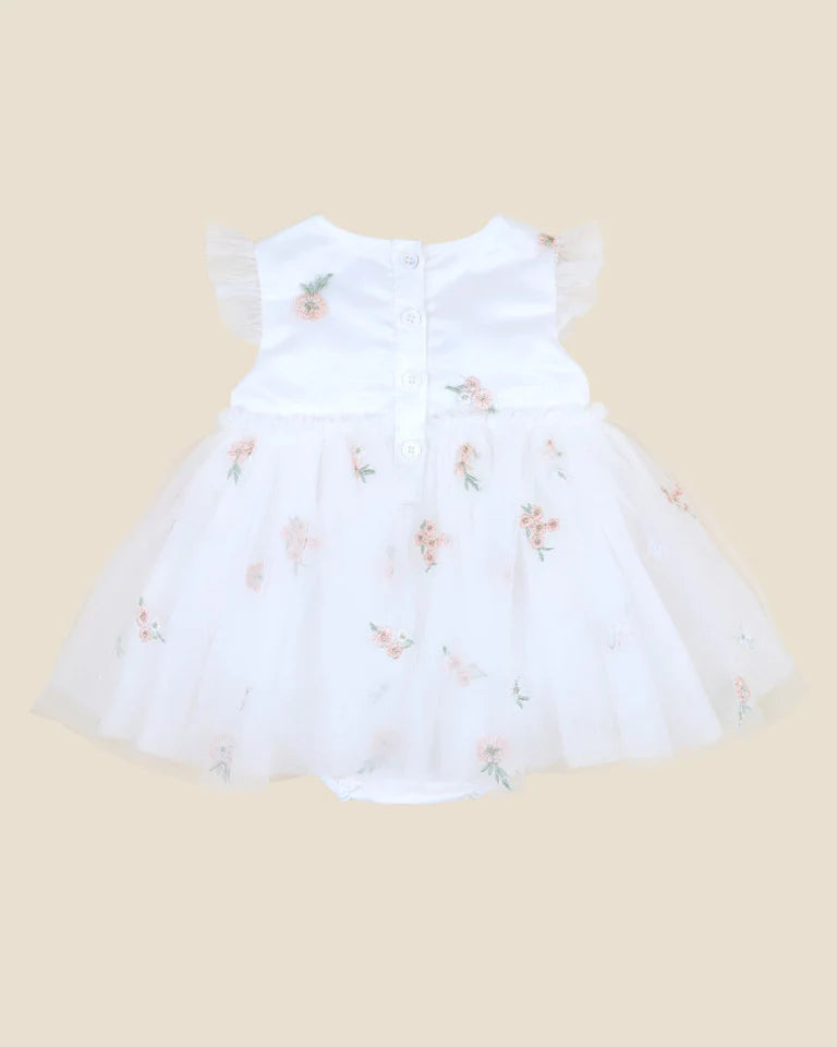 Bebe Ivory Floral Embroidered Tulle Overlay Dress