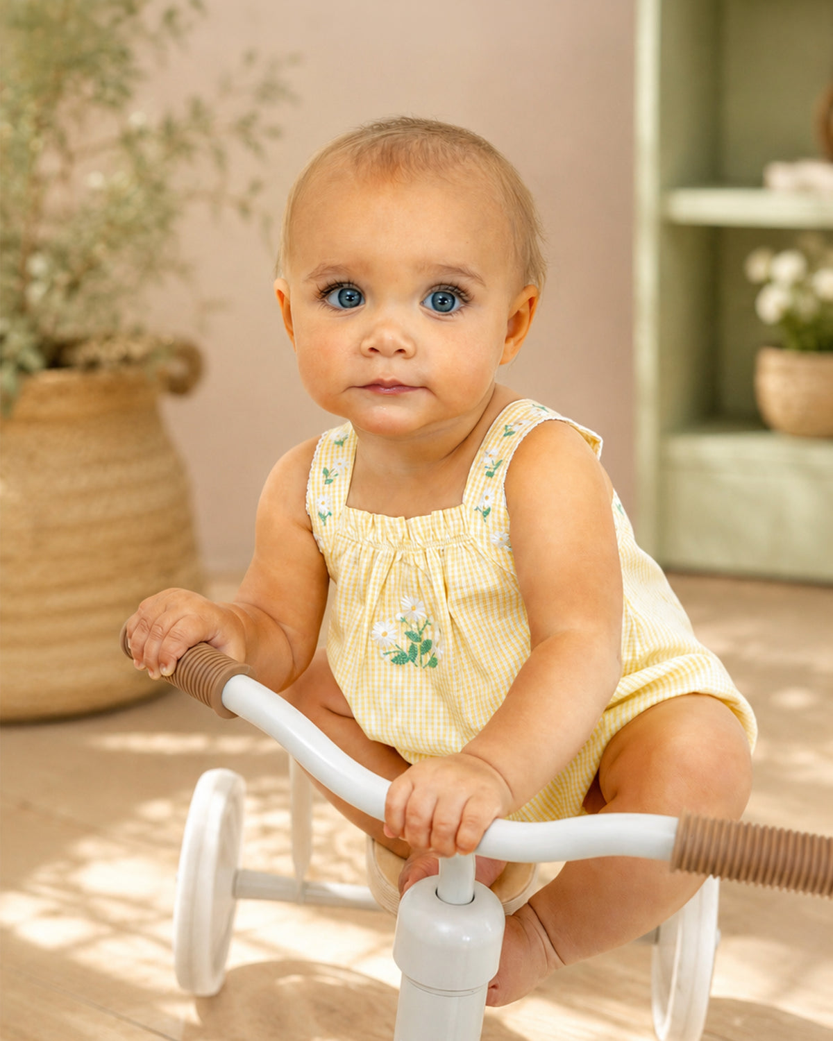 Bebe Libby Check Romper With Embroidered Straps