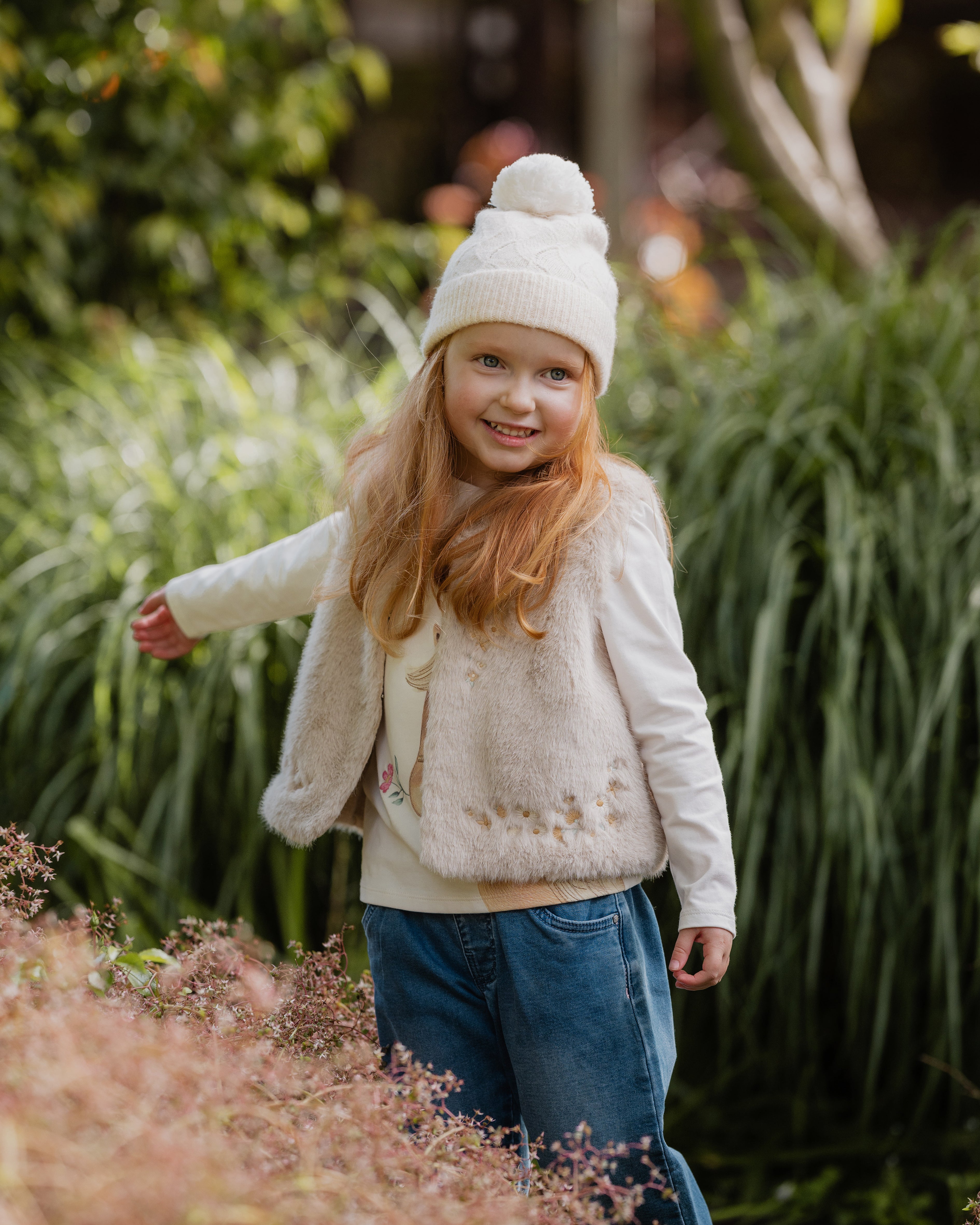 Bebe Winnie Embroidered Faux Fur Vest