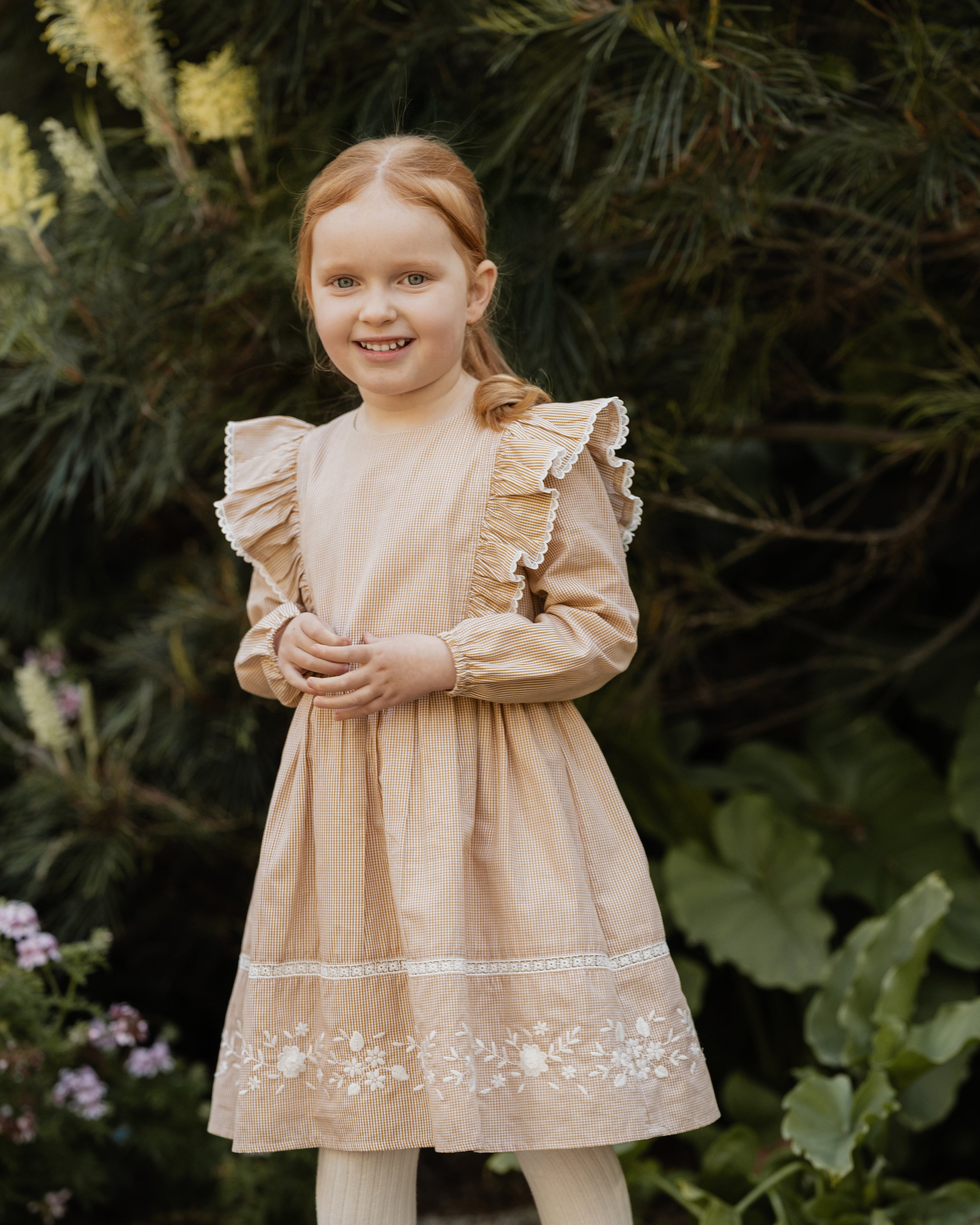 Bebe Winnie Embroidered Gingham Dress