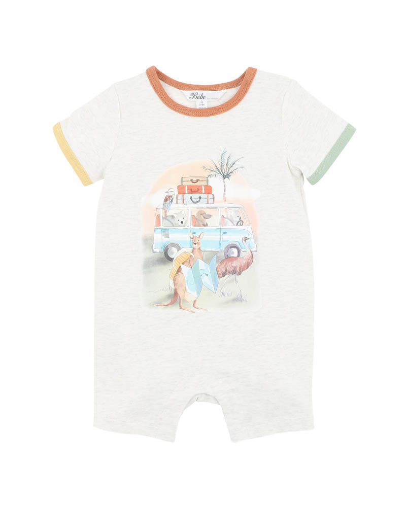 Bebe Ivan Camp Scene Short Sleeve Romper
