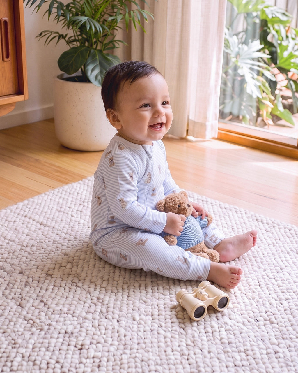 Bebe Brady Stripe Organic Long Sleeve Zipsuit