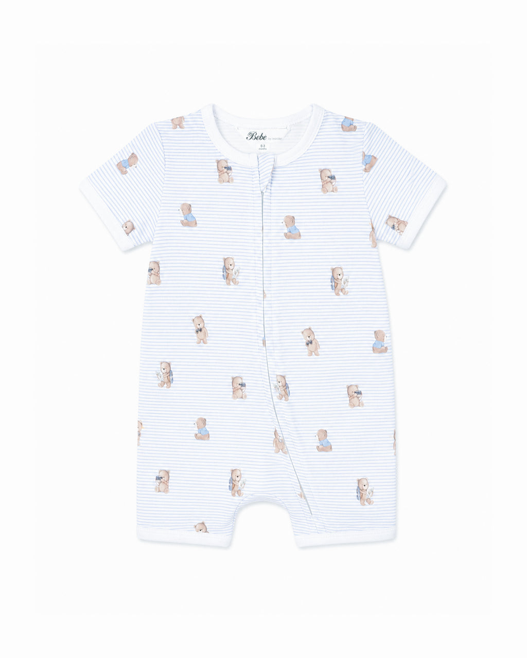 Bebe Brady Stripe Organic Short Sleeve Zip Romper