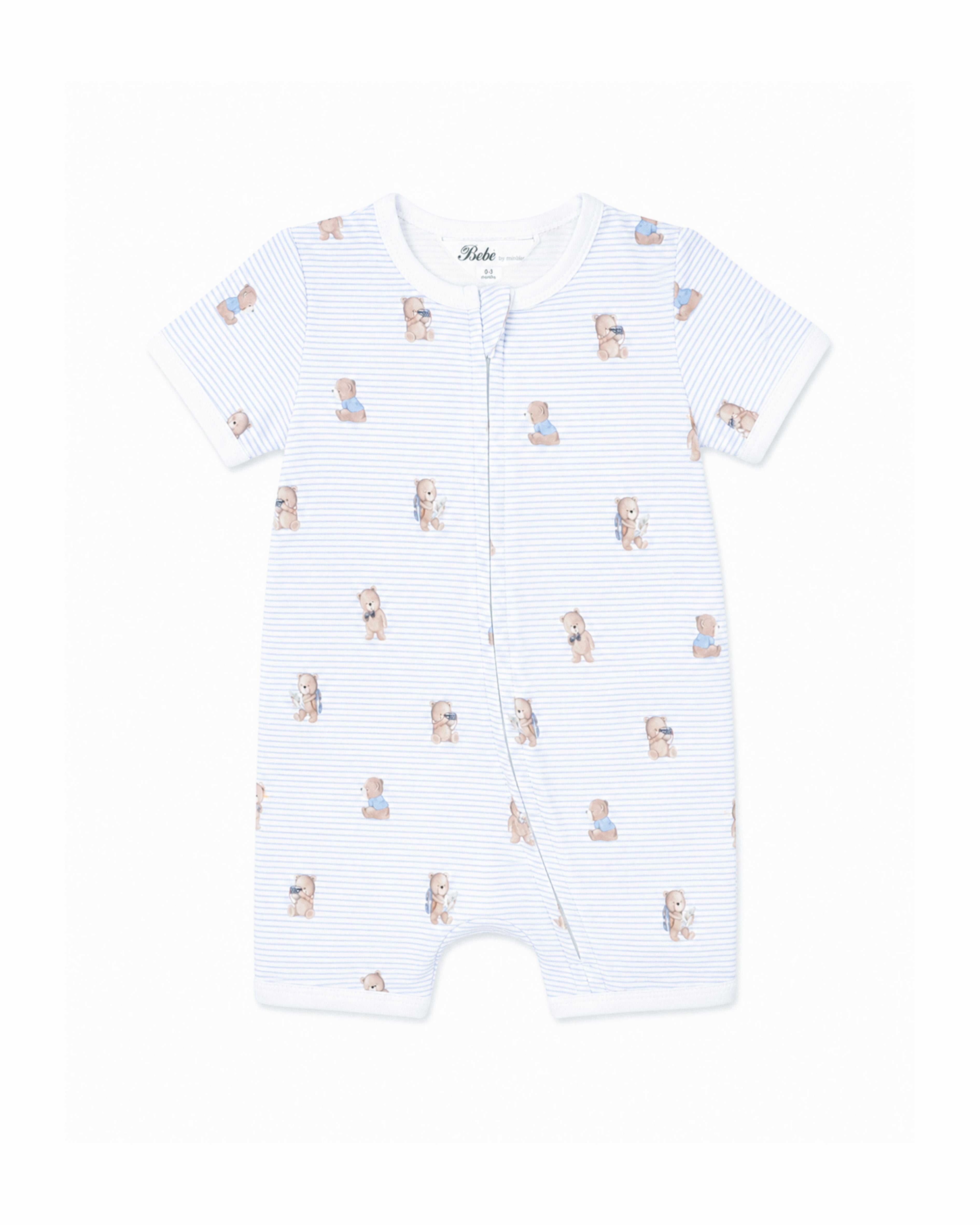 Bebe Brady Stripe Organic Short Sleeve Zip Romper