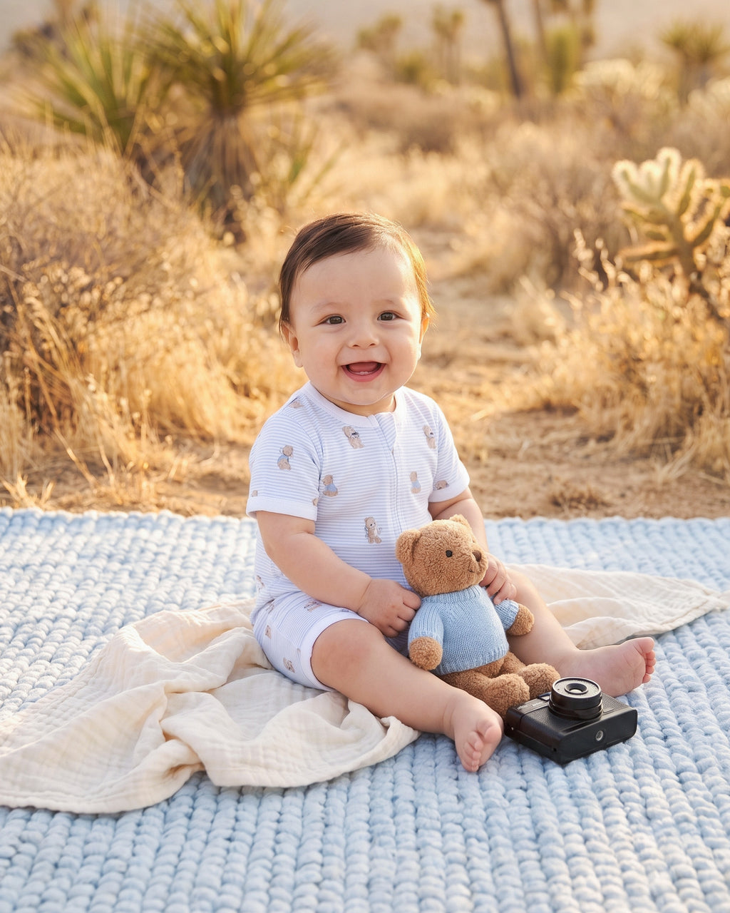 Bebe Brady Stripe Organic Short Sleeve Zip Romper