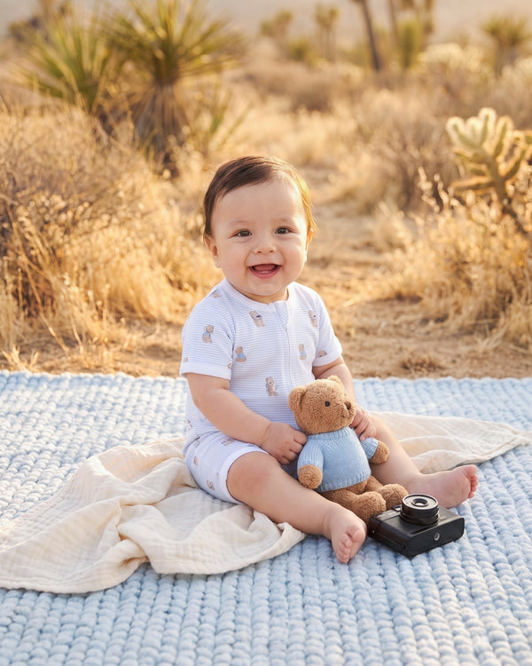 Bebe Brady Stripe Organic Short Sleeve Zip Romper