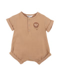 Bebe Sway Textured Embroidered Lion Romper