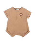 Bebe Sway Textured Embroidered Lion Romper