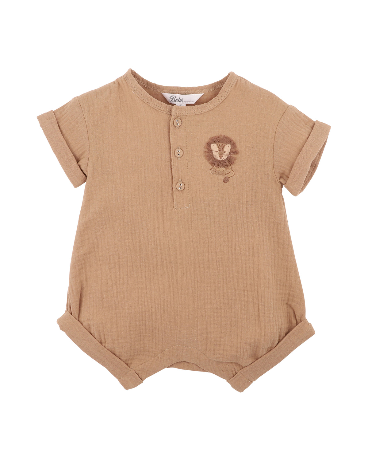 Bebe Sway Textured Embroidered Lion Romper