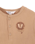 Bebe Sway Textured Embroidered Lion Romper