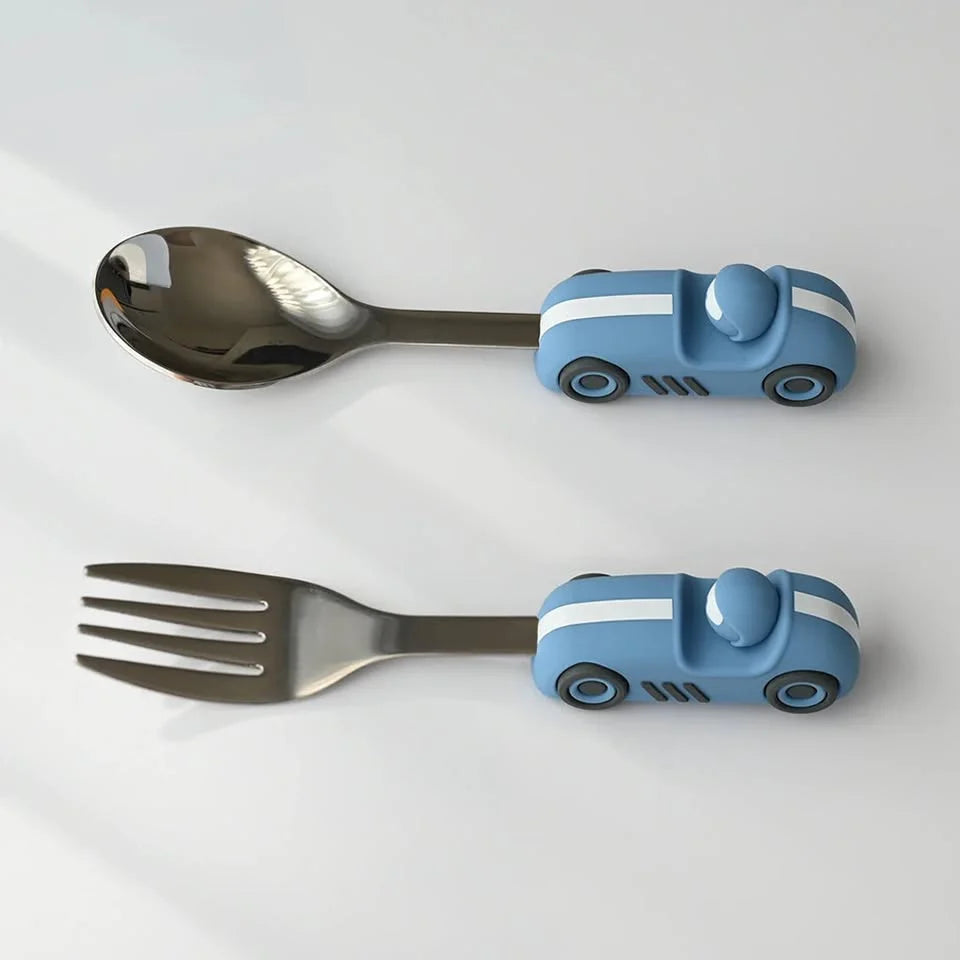 Zooli Children's Cutlery Set -Powder Blue Race Car