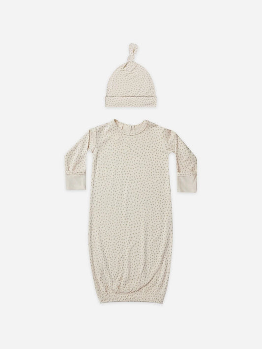 Quincy Mae bamboo baby gown & hat set | speckles