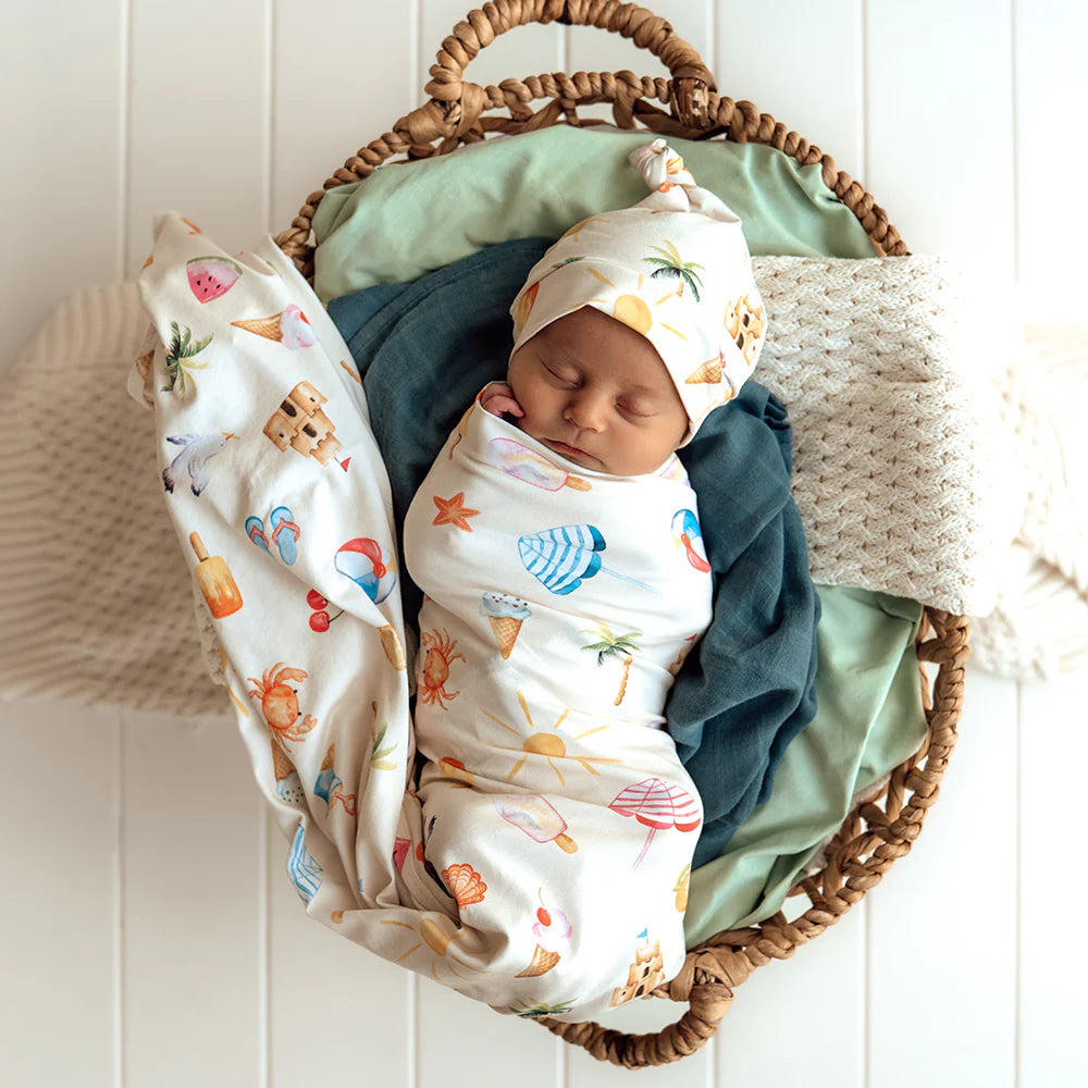 Snuggle Hunny Beach Fun Organic Jersey Wrap & Beanie Set