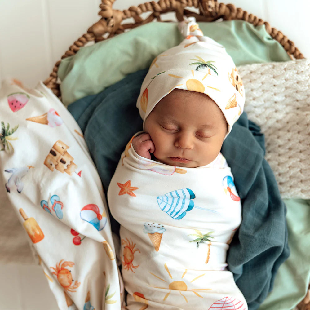 Snuggle Hunny Beach Fun Organic Jersey Wrap & Beanie Set