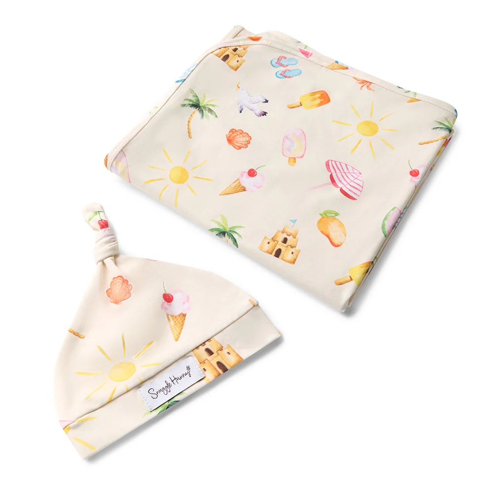 Snuggle Hunny Beach Fun Organic Jersey Wrap & Beanie Set