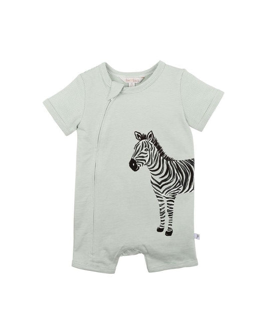 Fox & Finch - Bebe- Zebra Short Sleeve Romper- Green Stripe