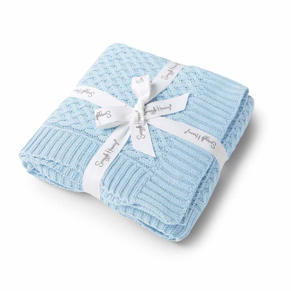 Snuggle Hunny Baby Blue Diamond Knit Organic Baby Blanket