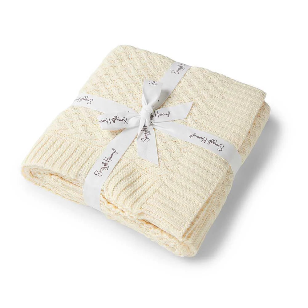 Snuggle Hunny Cream Diamond Knit Organic Baby Blanket