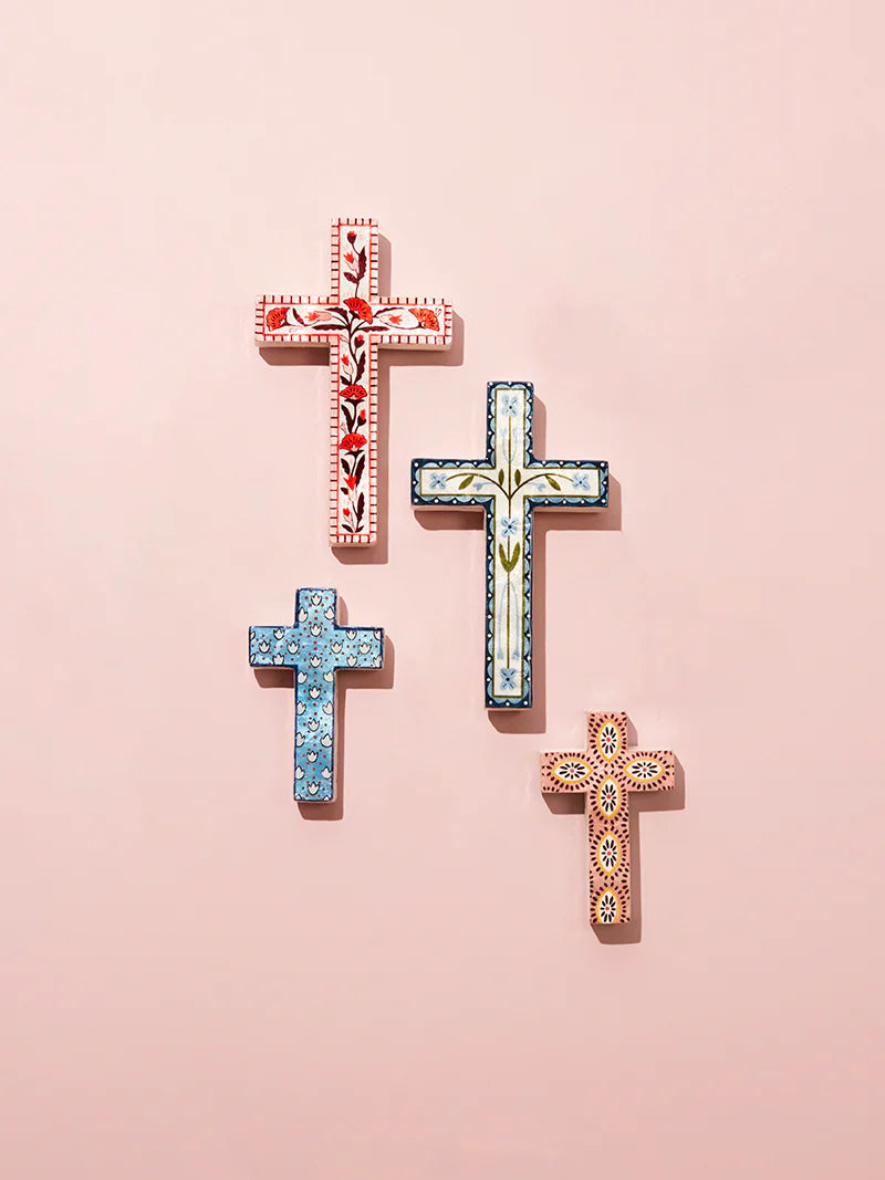 Jones & Co Samira Large Cross Pink Flower