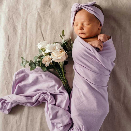 Snuggle Hunny Lilac Organic Jersey Wrap & Topknot Set