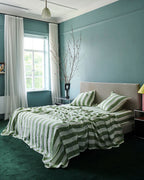Kip & Co - Moss Stripe Linen Flat Sheet Queen