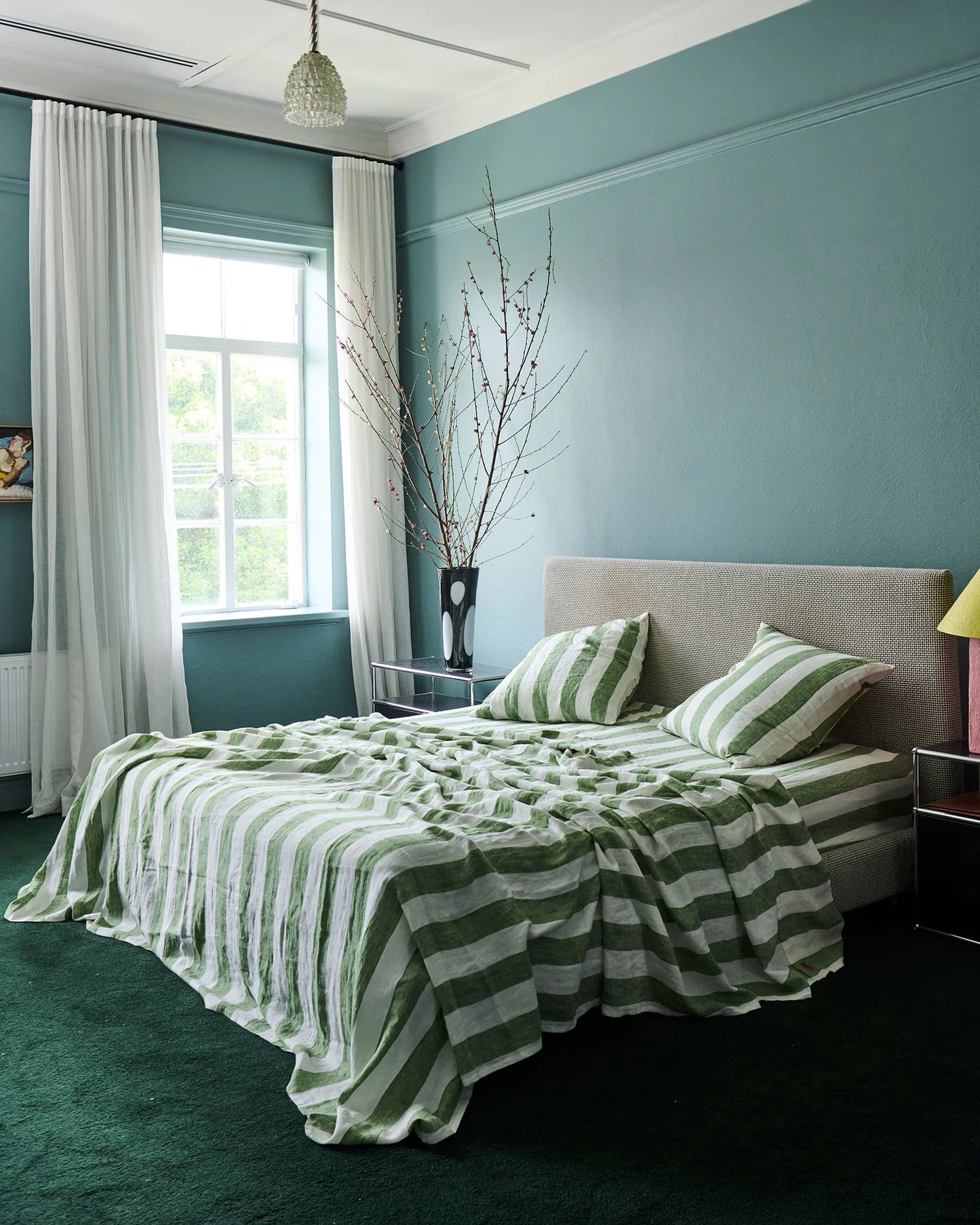 Kip & Co - Moss Stripe Linen Flat Sheet Queen