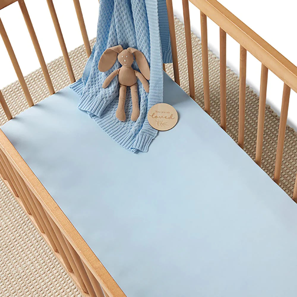 Snuggle Hunny Baby Blue Organic Fitted Cot Sheet