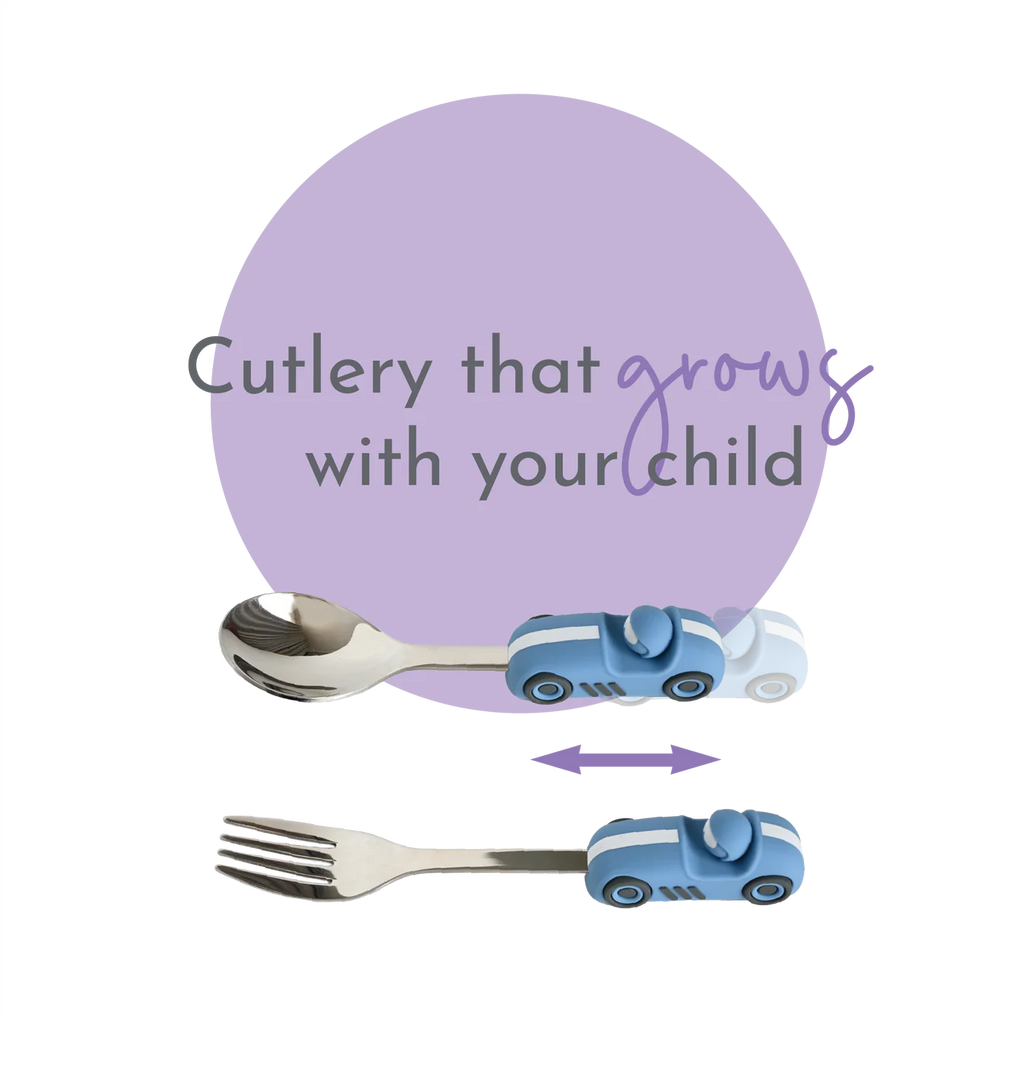 Zooli Children's Cutlery Set -Powder Blue Race Car