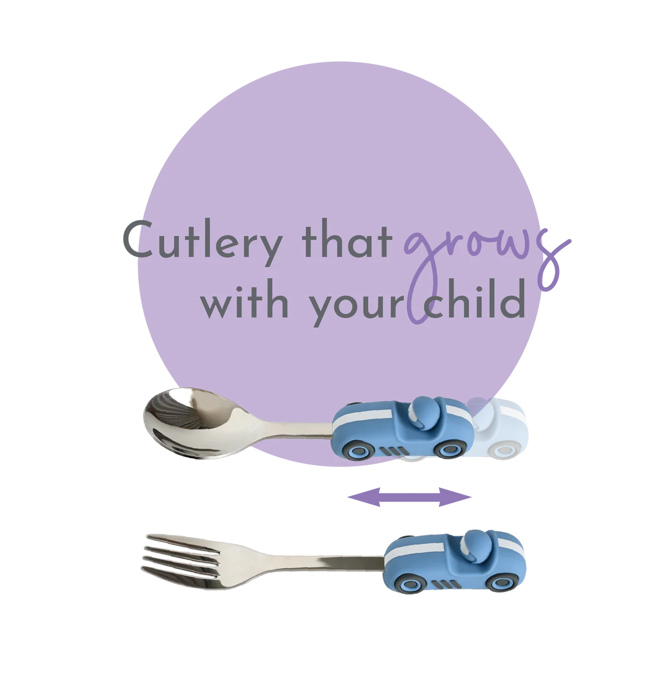 Zooli Children's Cutlery Set -Powder Blue Race Car