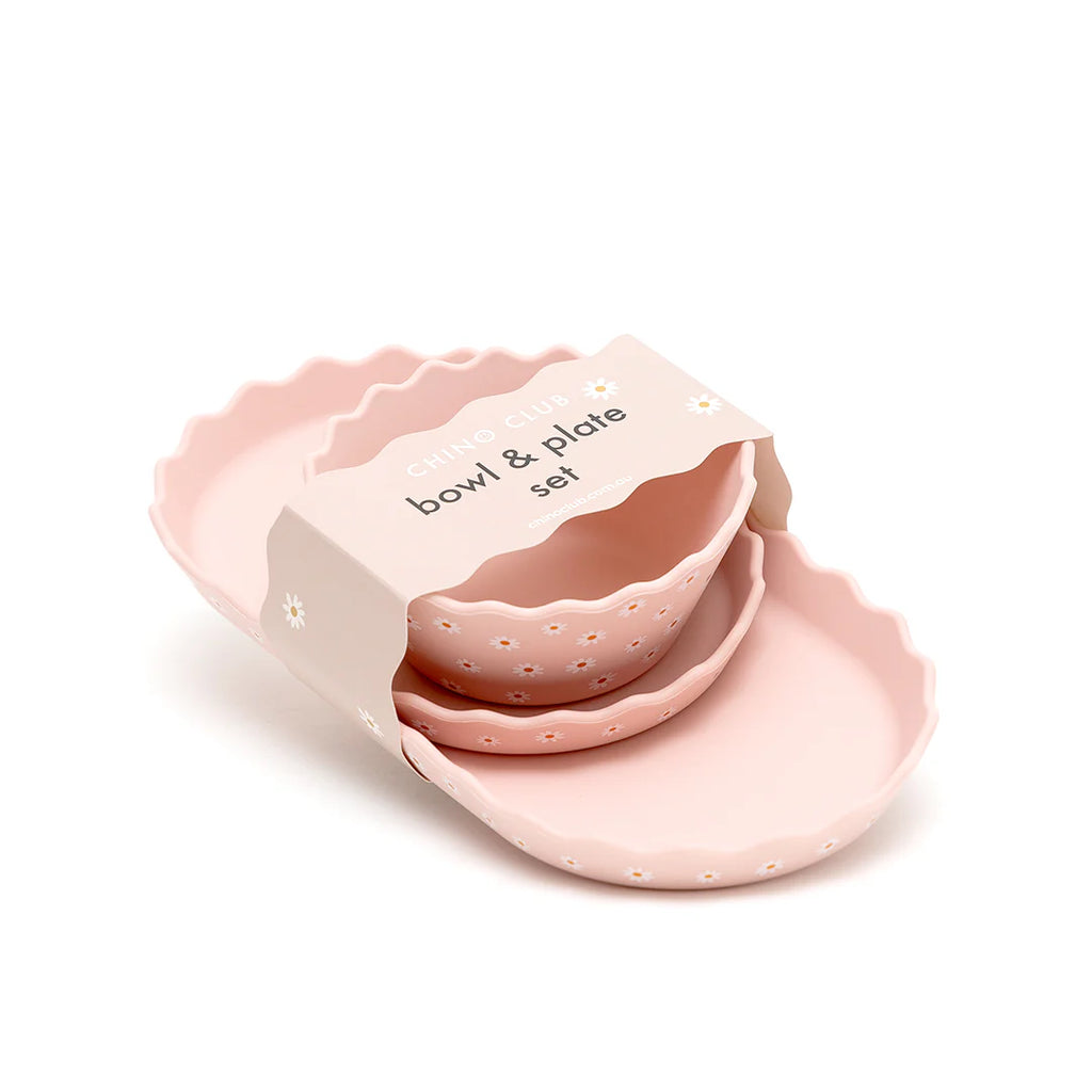 Chino Club - Pink Daisy Wavy Edge Silicone Bowl and Plate Set