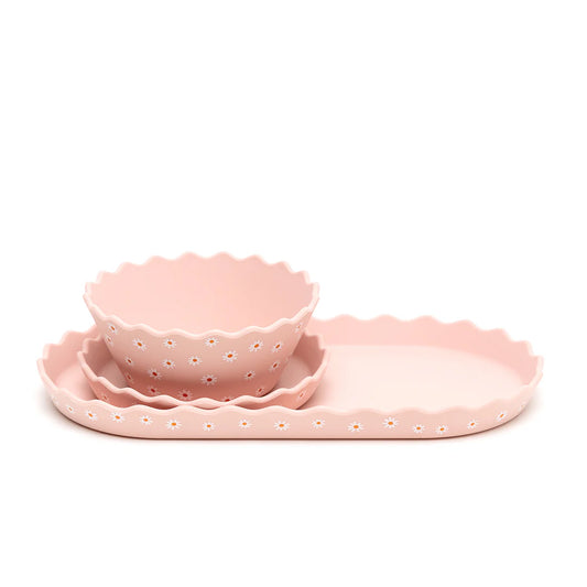 Chino Club - Pink Daisy Wavy Edge Silicone Bowl and Plate Set